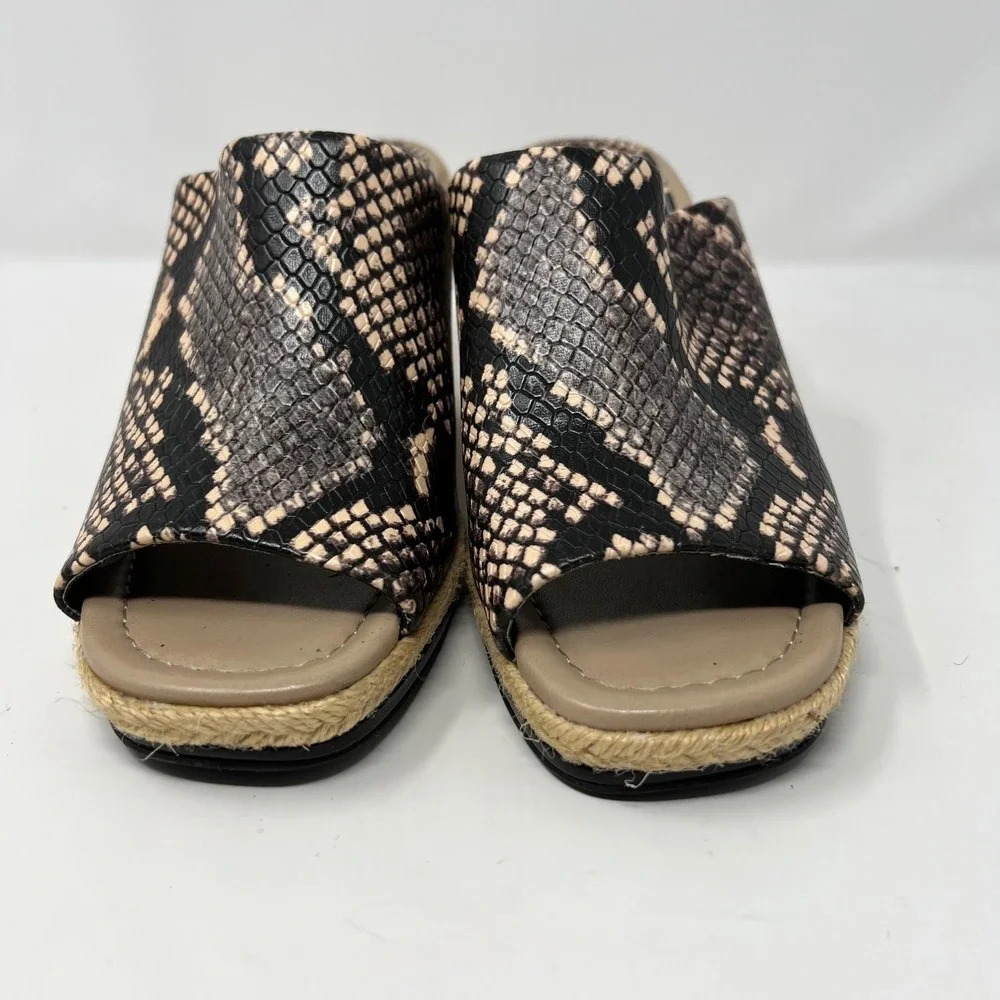 Enzo Angiolini Womens‎ 8.5 Espadrille Wedge Mules Snake Print Slip-On Sandals